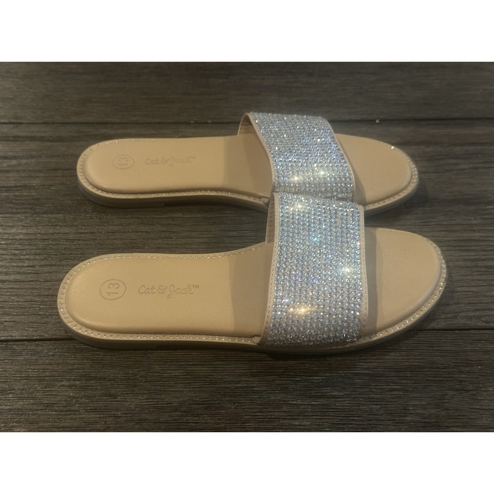 Cat & Jack Girls Rhinestone Slide Sandals size 13 princess girly sparkly glamour